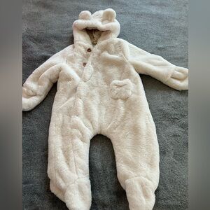 New Zara Baby Boy Girl Super Soft Cozy Coverall Suit Faux Fur Bearsuit White 3-6